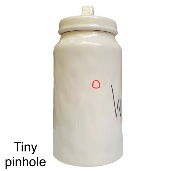 Rae Dunn WOOF Canister Dog Treat Jar White Black Letters Dimples NWT 2017 OG - Picture 6 of 14